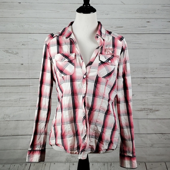 Harley-Davidson Tops - Harley Davidson womens soft plaid button up L